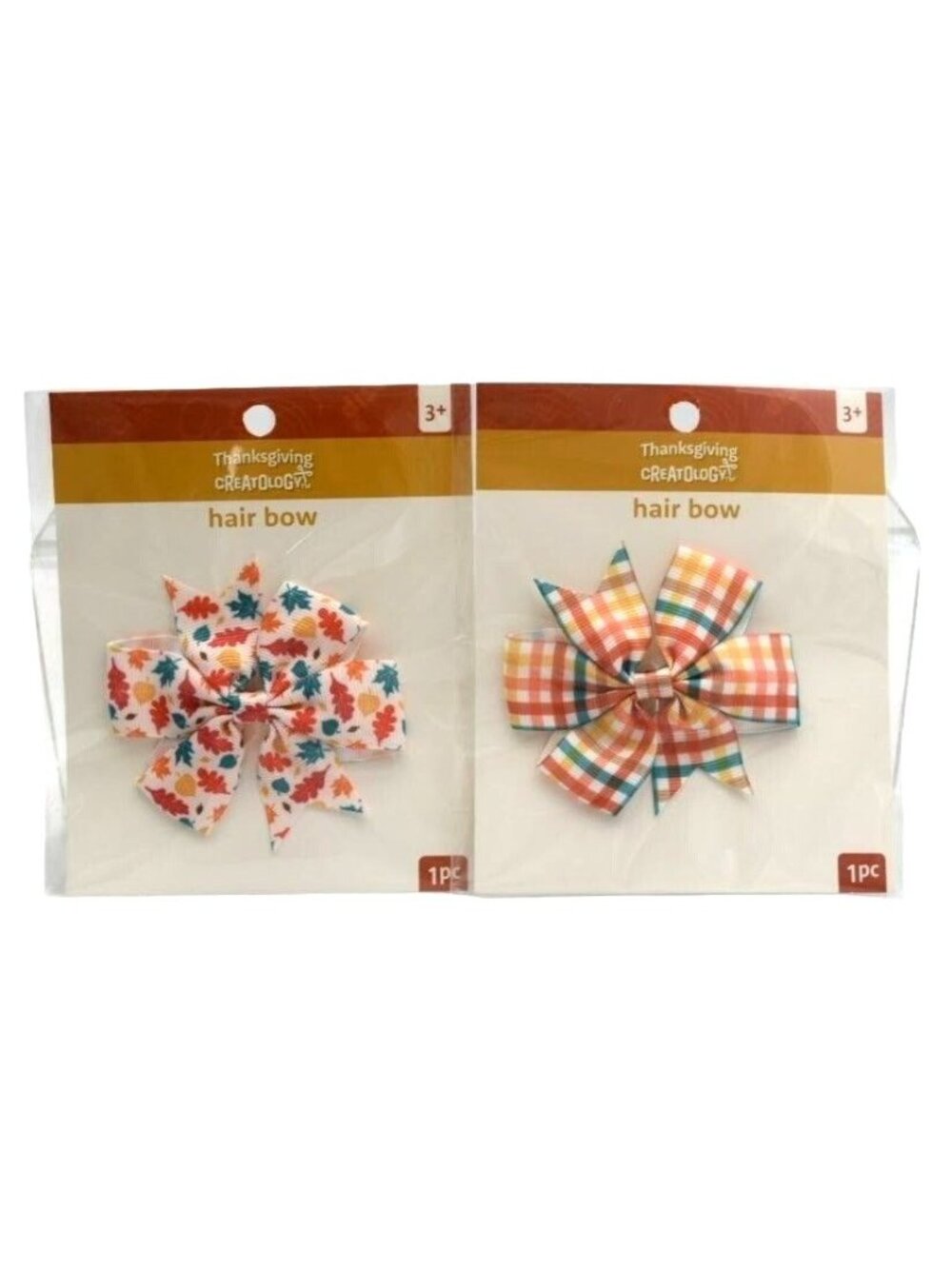 Hair Bows For Kids Leaf & Plaid Patterns Set Of 2 Fall Thanksgiving